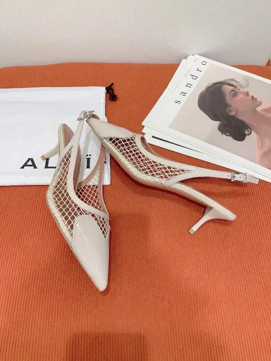 Alaïa White Mesh Cutout Pointed Toe Kitten Heel Sandals - Picture 4 of 8